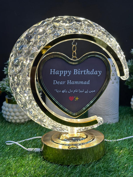 Luxury LED Crystal Moon Lamp with Heart Photo Frame